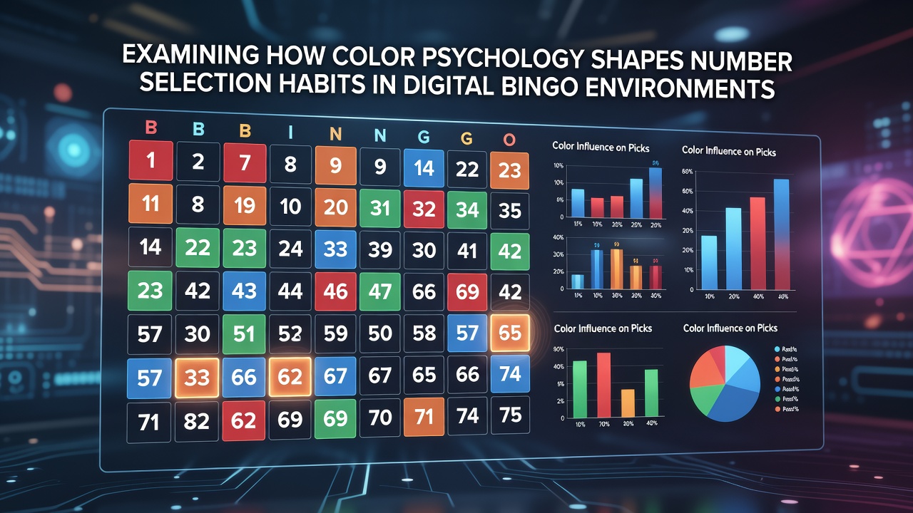 Digital bingo interface showing colorful number grids and selection patterns influenced by visual design elements