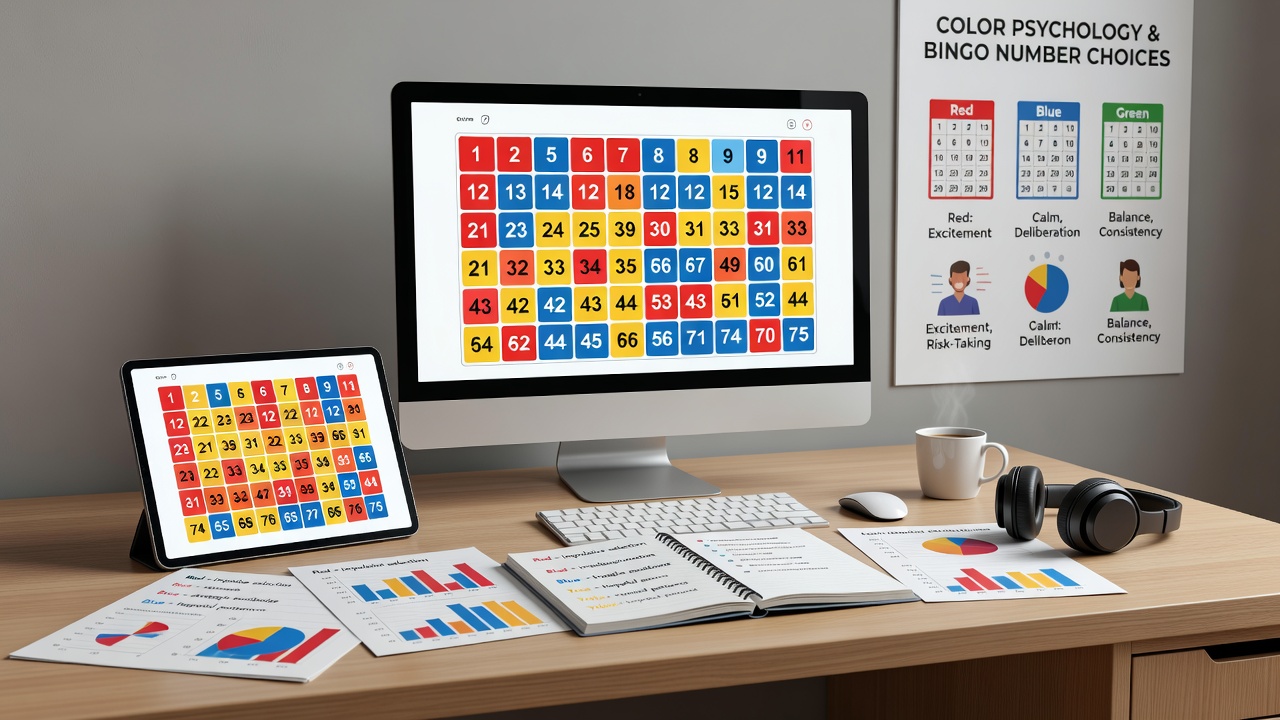 Close-up view of a bingo number selection screen demonstrating color contrasts and psychological cues in digital play