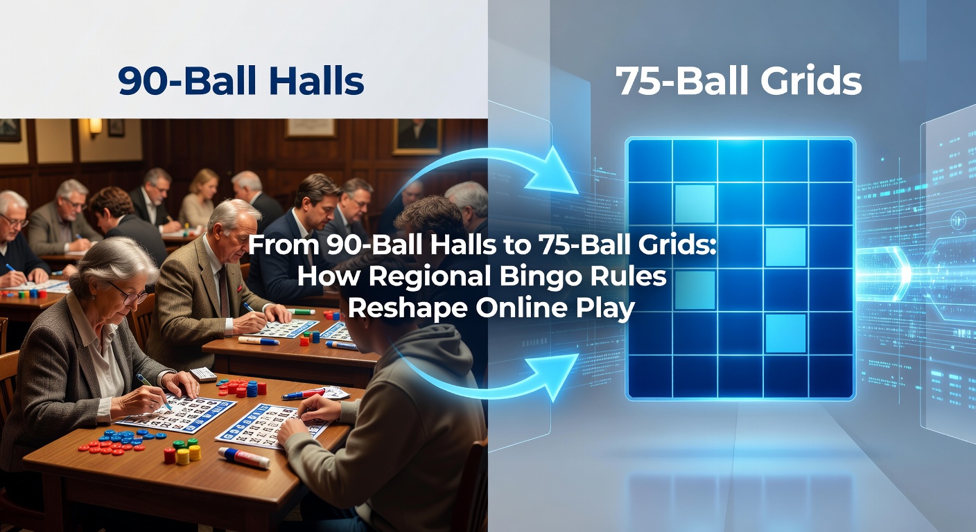Digital bingo interface displaying a 75-ball grid alongside chat bubbles and a live caller feed on a laptop screen
