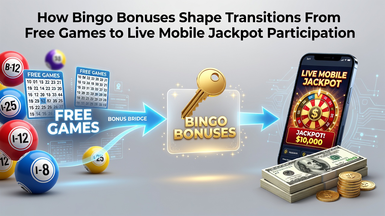 Players engaging with bingo bonuses on mobile devices transitioning from free games to jackpot rounds