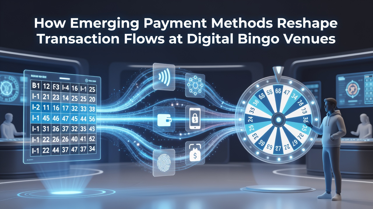 Digital payment interfaces connecting to online bingo platforms showing transaction flows