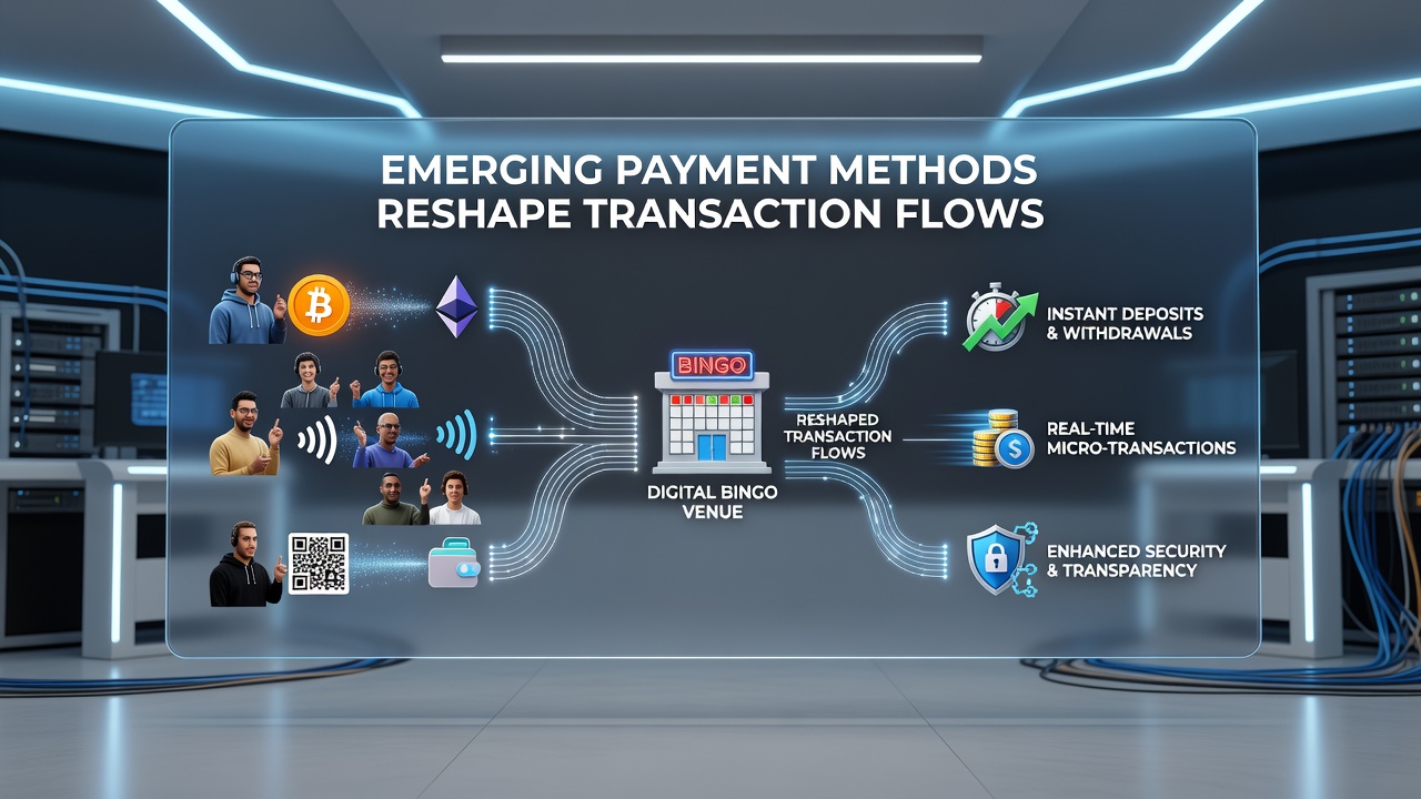Blockchain and digital wallet transaction pathways illustrated for bingo venue operations