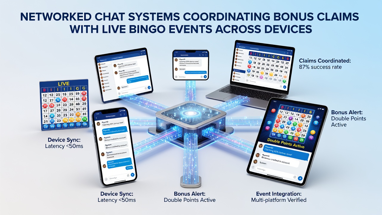 Live bingo chat coordination showing bonus claim notifications synced across devices