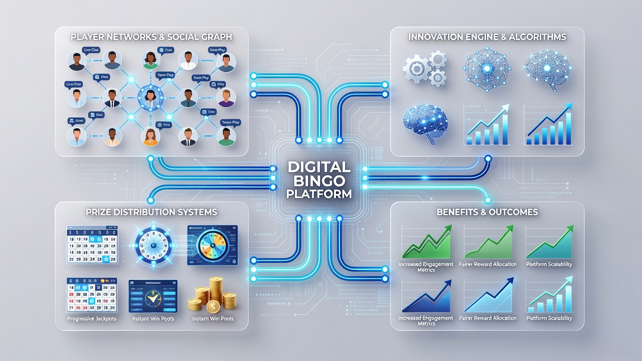 Data dashboards showing player network activity influencing bingo prize allocations