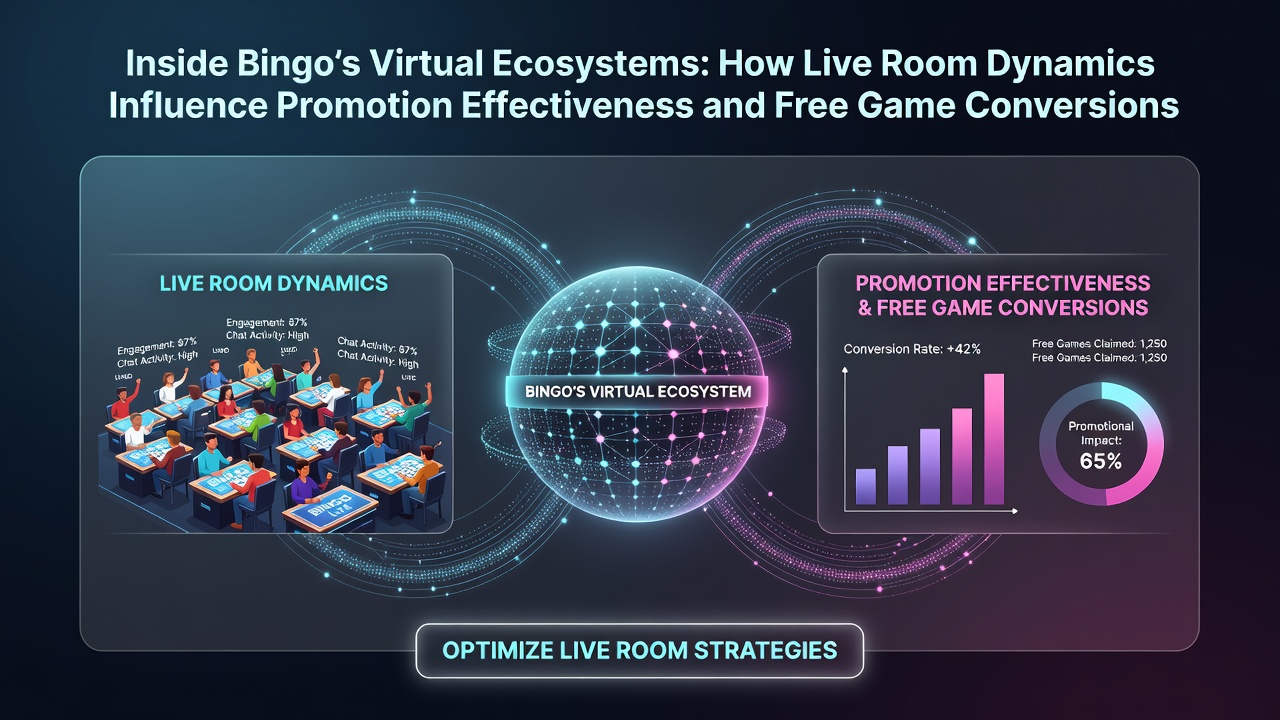 Screenshot of a virtual bingo live room with active player chat and animated host interface