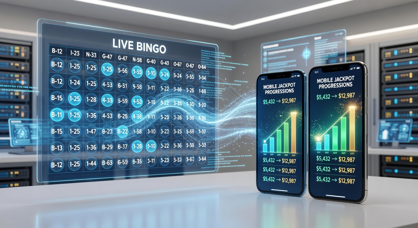 Illustration of live bingo interface integrated with mobile jackpot progressions on a tablet device