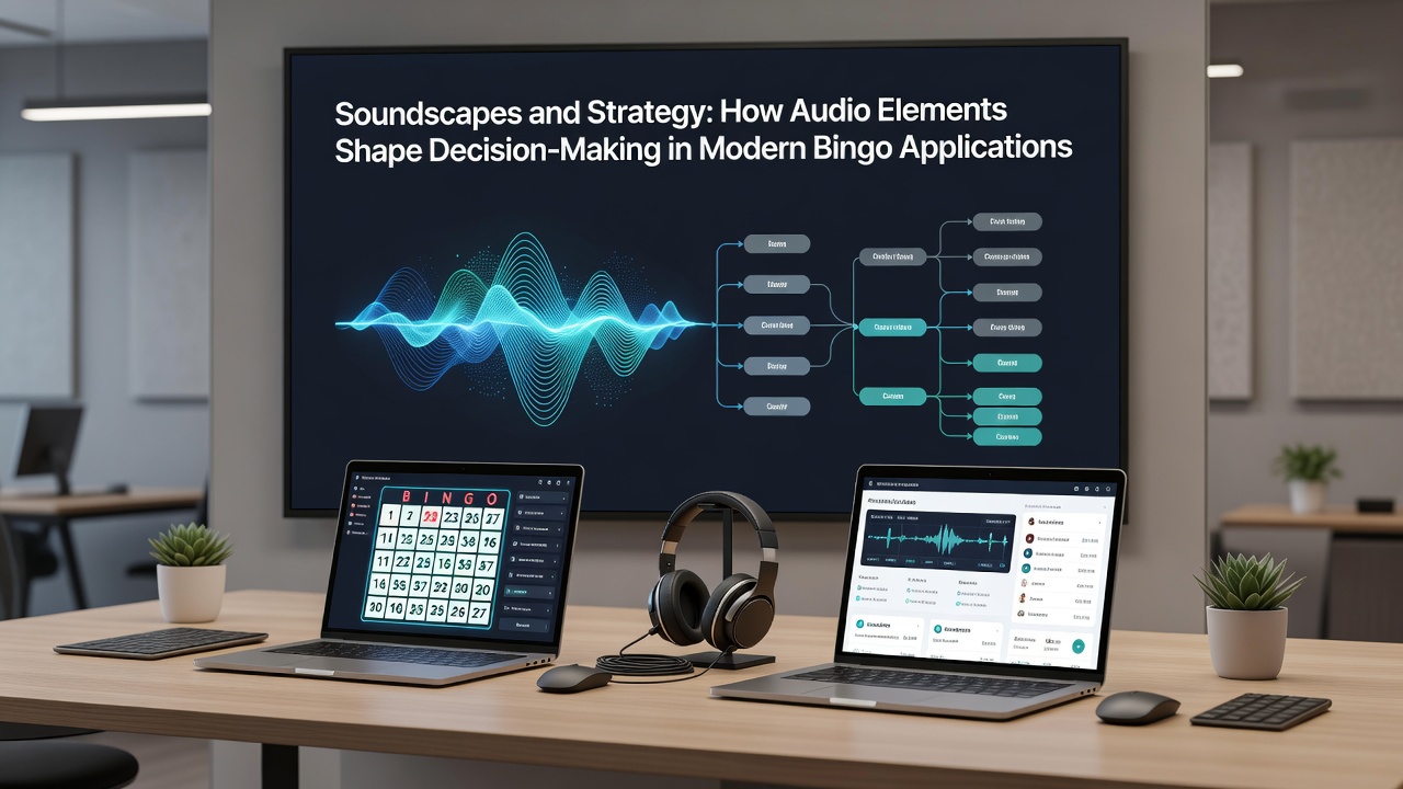 Players interacting with bingo applications featuring integrated audio cues and decision prompts