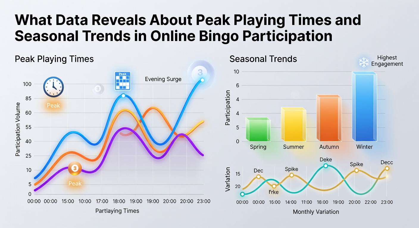 Graphs and charts displaying online bingo participation data over time with peak hours highlighted